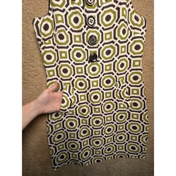 Richard Malcolm Sz 6 100% Linen Green Brown Mod Canvas Sheath Pockets Retro Zip - Picture 6 of 16